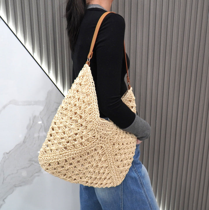 Large macrame bag with leather accents Bowlift