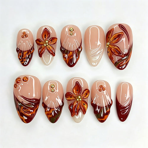 Artistic Nail Tips with Floral Details Bowlift