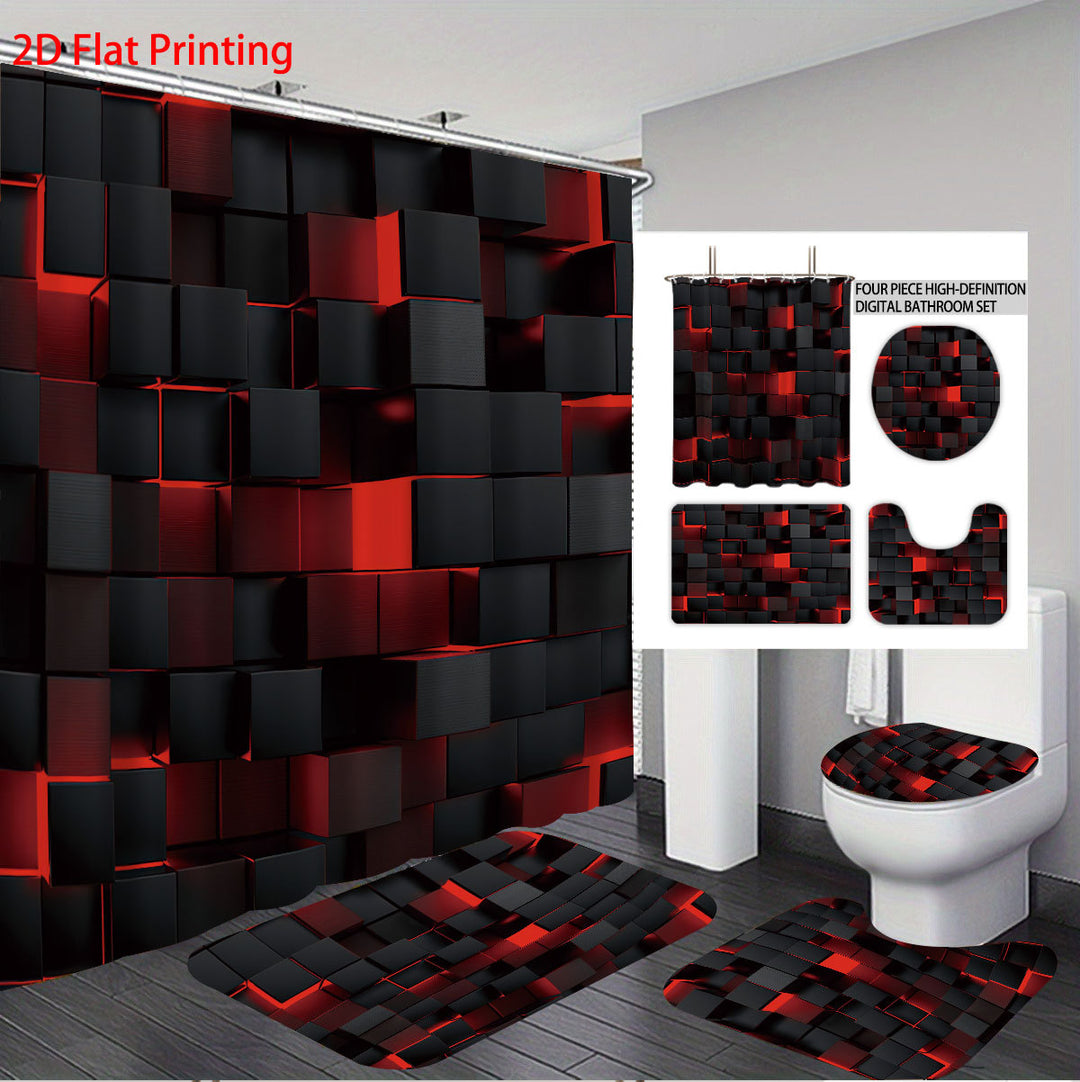 Digital Cube Pattern Bathroom Set Bowlift