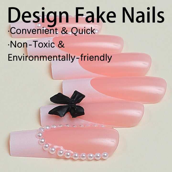 Artificial nail set with elegant rhinestone and bow decorations Bowlift