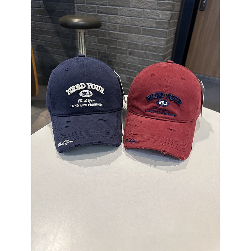Men's Distressed Cotton Embroidered Baseball Cap Bowlift