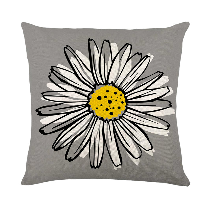 Artistic Daisy Print Linen Throw Pillow