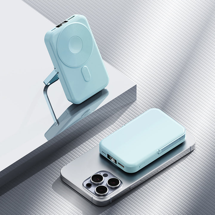 Portable power bank with foldable stand and digital charge level indicator Bowlift