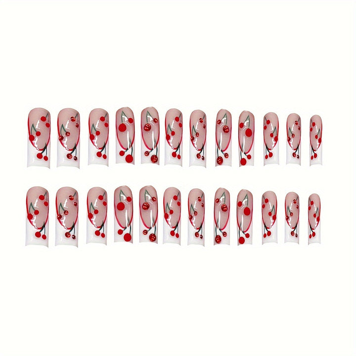 Decorative Cherry-Themed Press-On Nails Bowlift