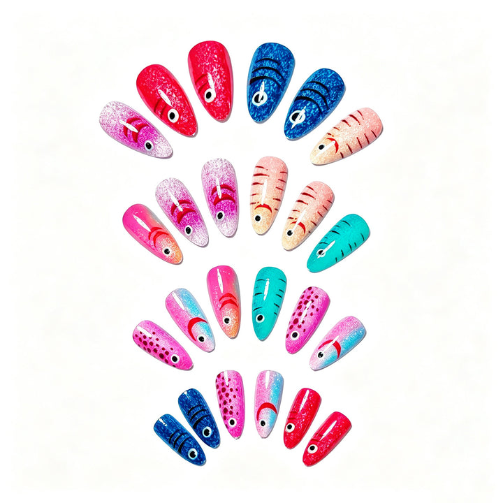 Creative artificial nails with cheerful fish design Bowlift
