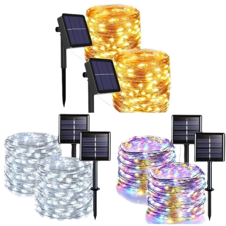 Outdoor Solar Waterproof Fairy String Lights With Dual Panel Stake And Memory Mode Bowlift