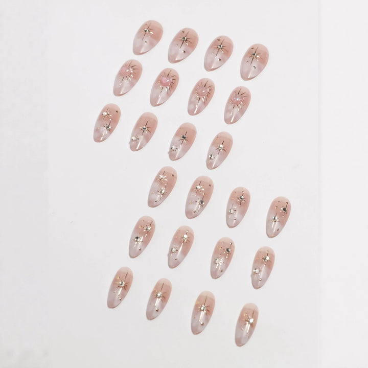 Artistic Star-Embellished Press-On Nail Set Bowlift