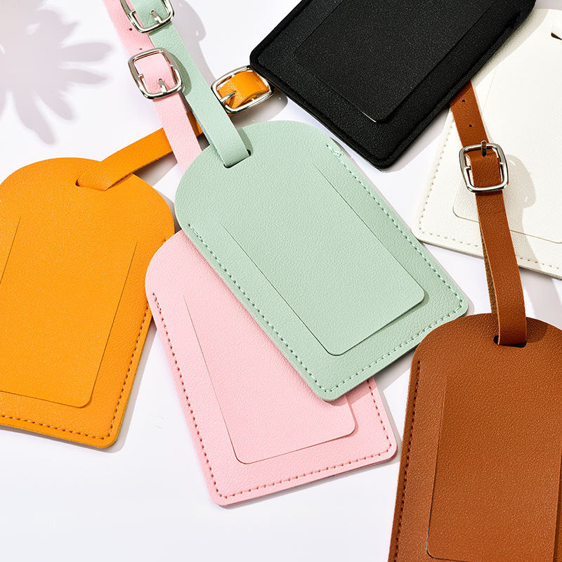 Minimalist Leather Luggage ID Tag with Adjustable Buckle Strap and Card Slot Bowlift