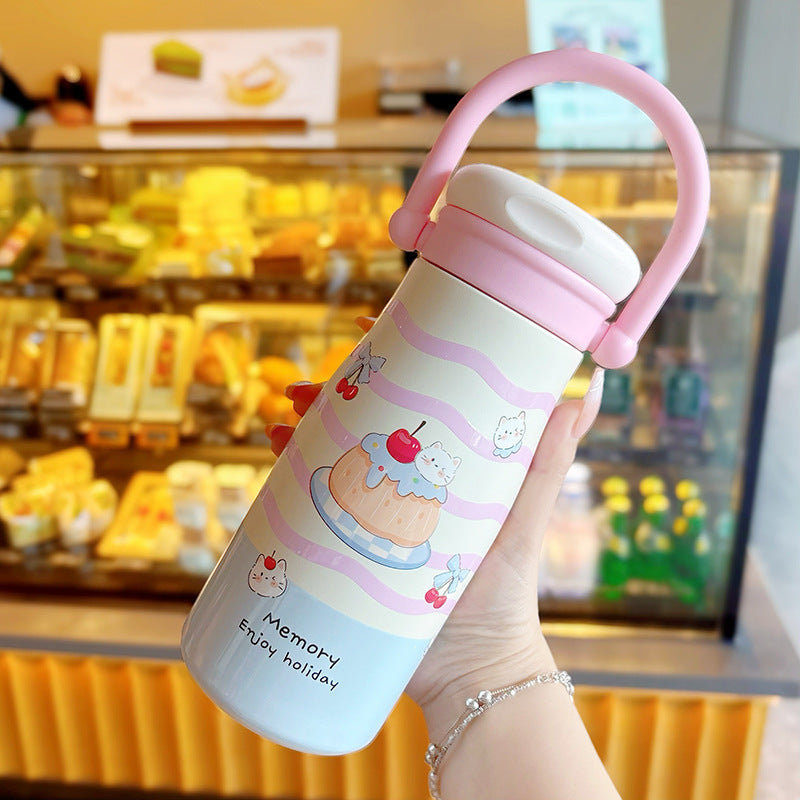 Women's Insulated Drinking Bottle with Safe Closure and Practical Carry Handle Bowlift