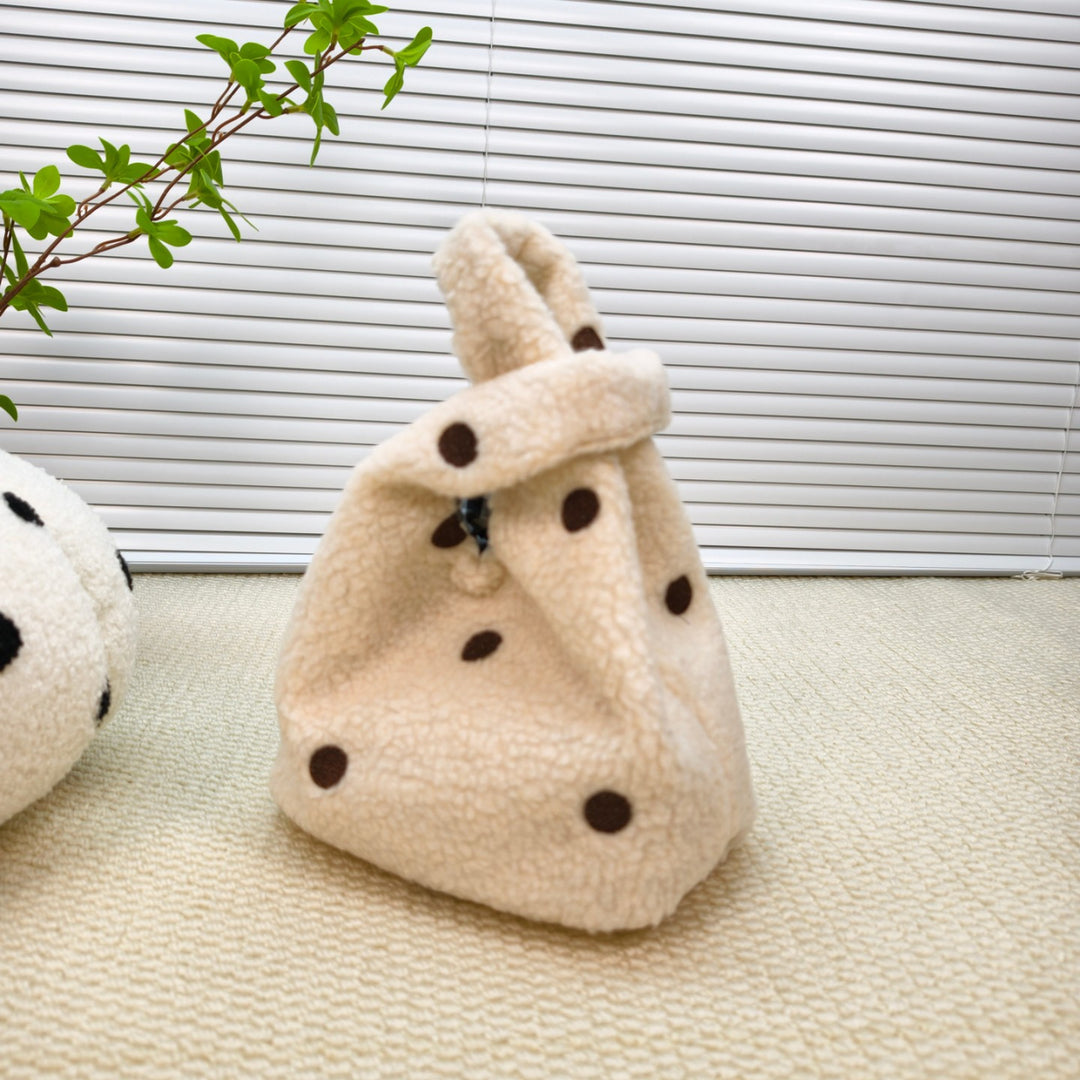 Compact Fuzzy Polka Dot Sling Bag Bowlift