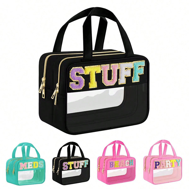 Transparent cosmetic organizer bag with double zipper Bowlift