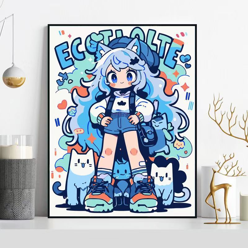 Whimsical Cat-Themed Illustration Wall Art Bowlift
