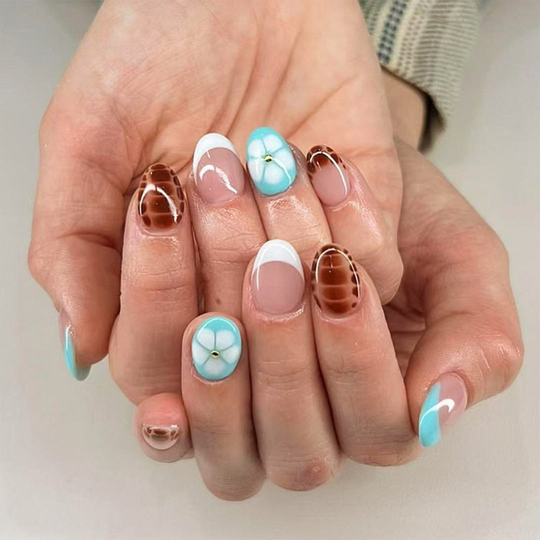 Artistic Floral Acrylic Press-On Nail Set Bowlift