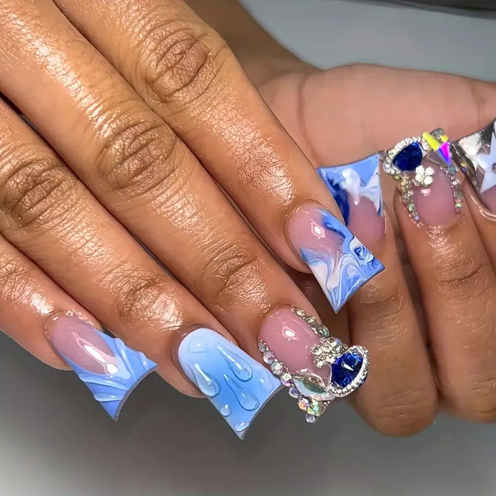 Artistic Acrylic Press-On Nail Set with Gem Accents Bowlift