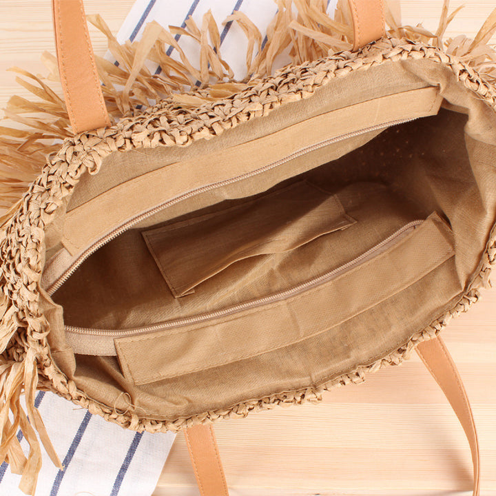 Trendy Straw Bag with Fringed Design Bowlift