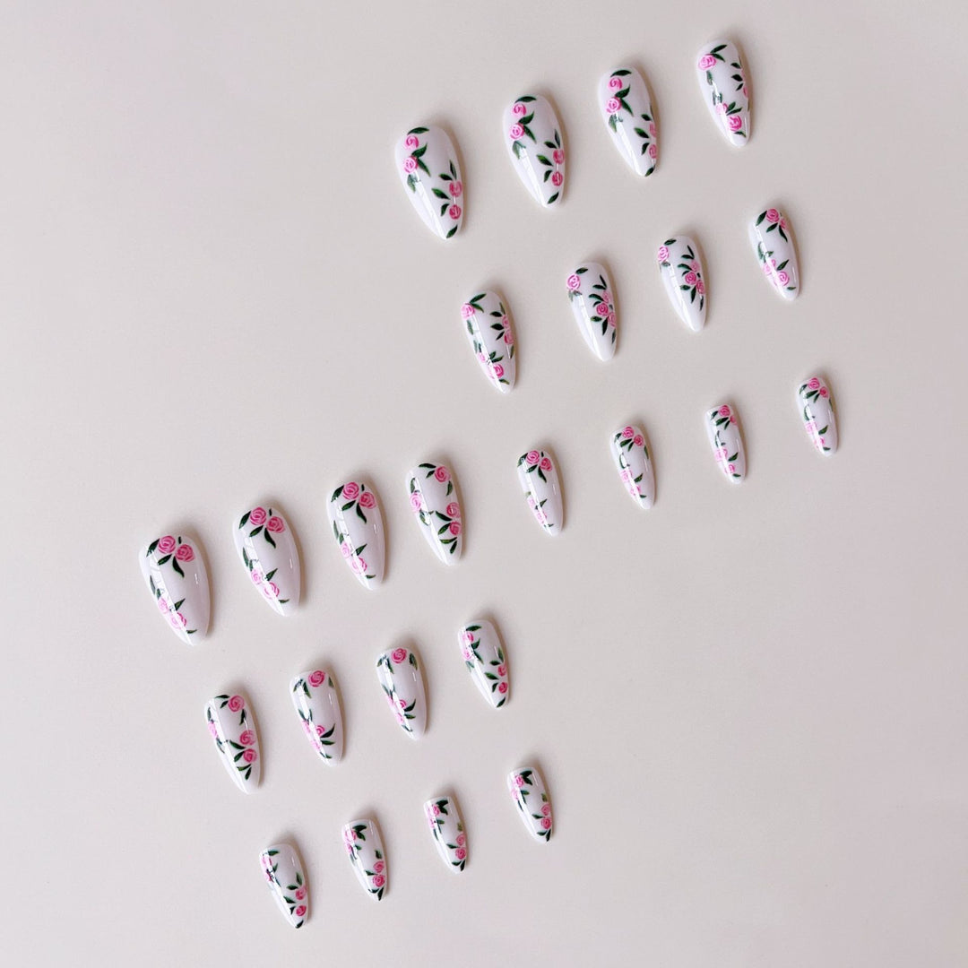 Artificial nail set with romantic rose designs Bowlift