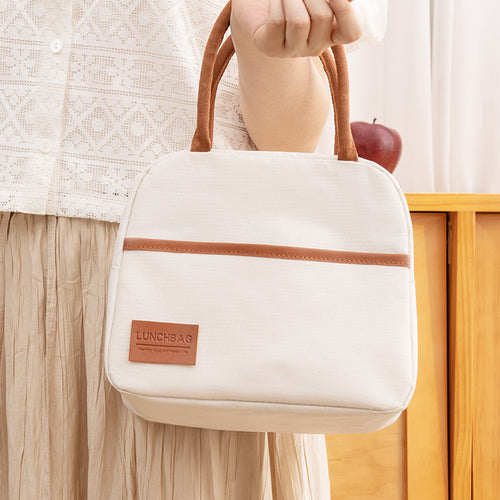 Insulated Canvas Lunch Tote with Dual Handles and Side Pocket Bowlift