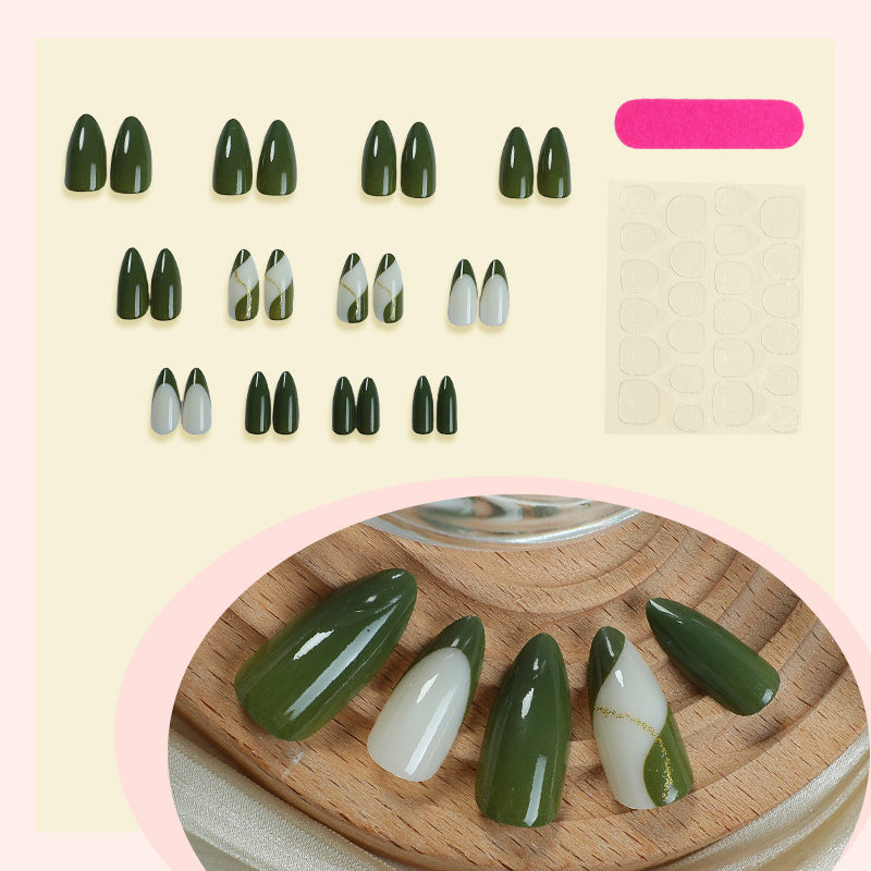 Artistic Press-On Nail Set with Elegant Geometric Design Bowlift
