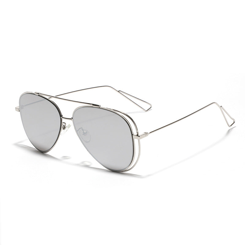 Women's retro aviator sunglasses with silver metal frame and mirrored lenses Bowlift