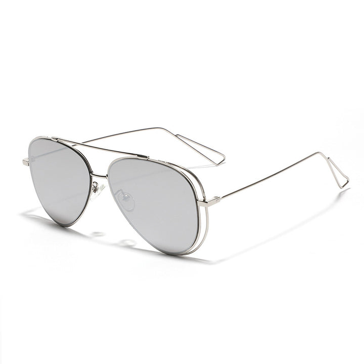 Women's retro aviator sunglasses with silver metal frame and mirrored lenses Bowlift