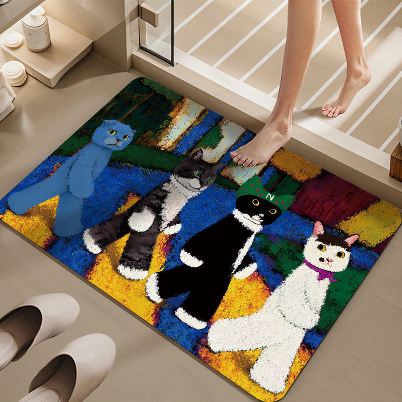 Cartoon Cat-Themed Bath Mat Bowlift