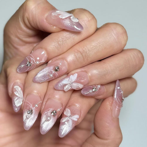 Artful Nail Extensions with Delicate Flower Designs Bowlift
