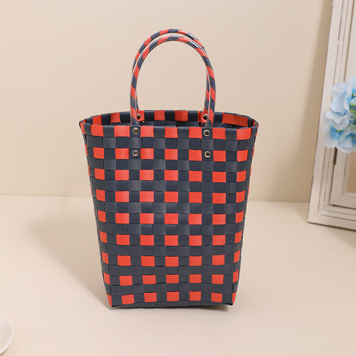 Braided Shopping Bag in Modern Checkered Pattern Bowlift