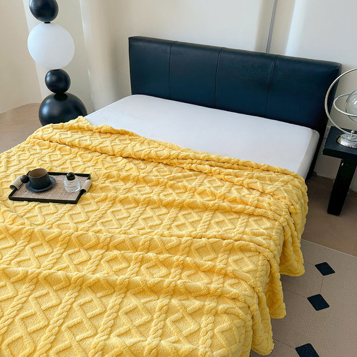 Women Plush Bedspread with Textured Design Bowlift