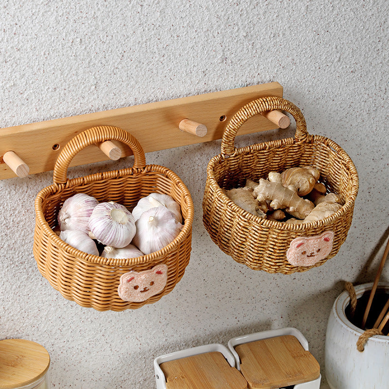 Handwoven Decorative Storage Basket with Cute Bear Emblem Bowlift