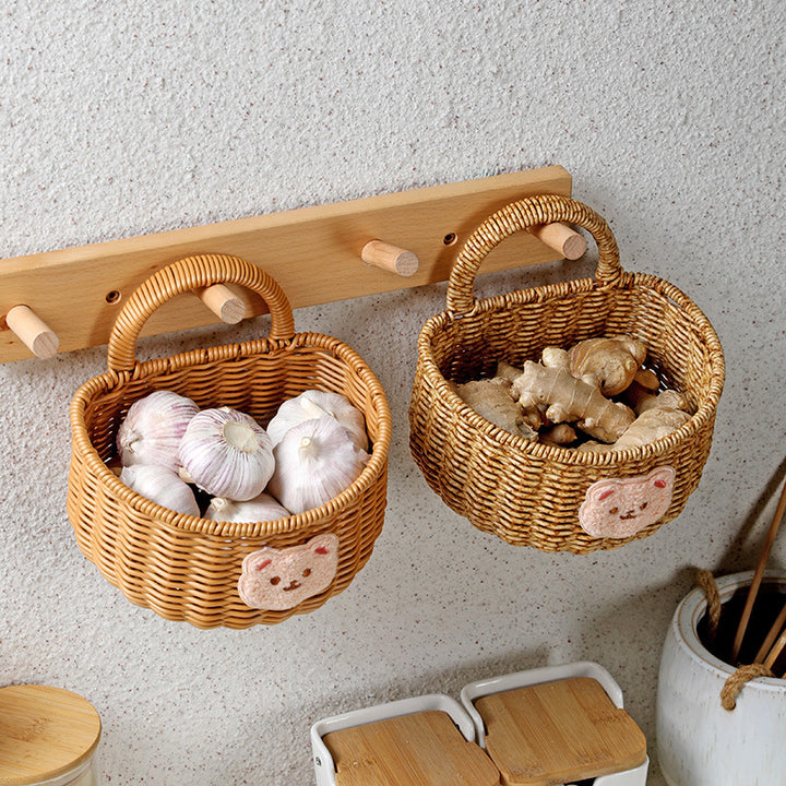 Handwoven Decorative Storage Basket with Cute Bear Emblem Bowlift