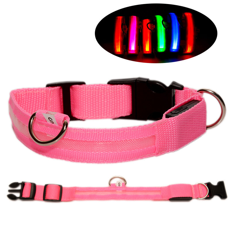 LED Light-Up Reflective Nylon Dog Collar with Quick-Release Buckle and Metal D-Ring Bowlift