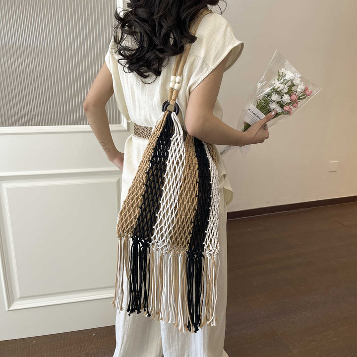 Macrame Tote Bag with Tassels Bowlift