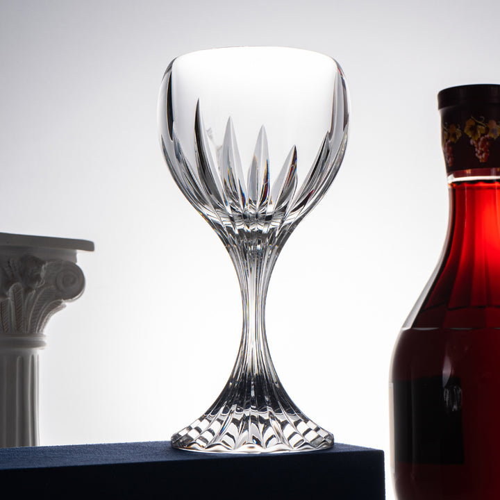 Tall Stem Cut Crystal Wine Goblet with Faceted Stem Bowlift