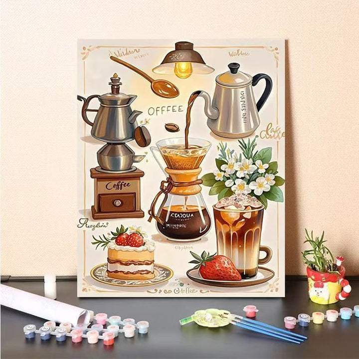 Coffee-Themed Paint by Numbers Canvas Art Kit Bowlift