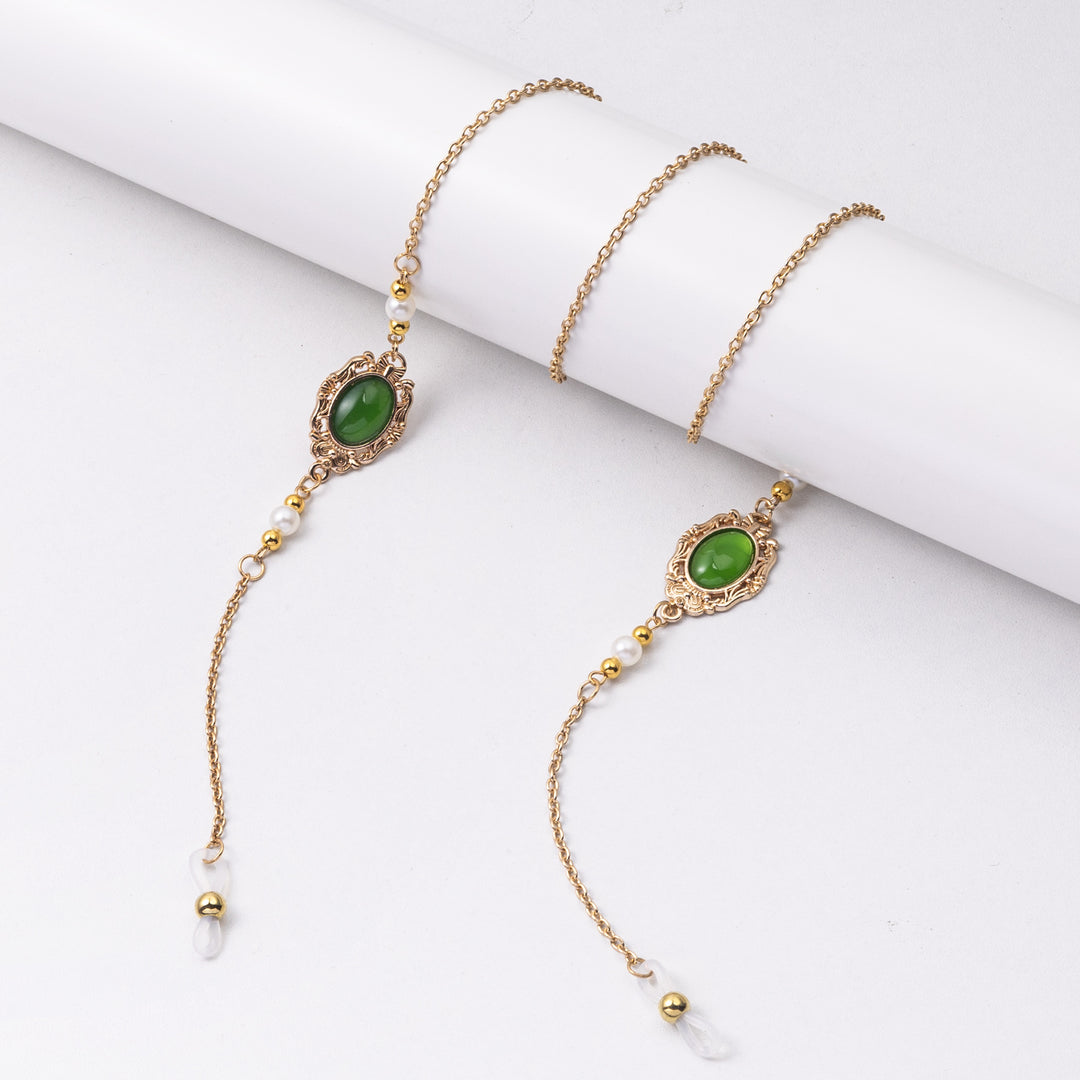 Elegant Pearl and Green Stone Drop Earrings Bowlift