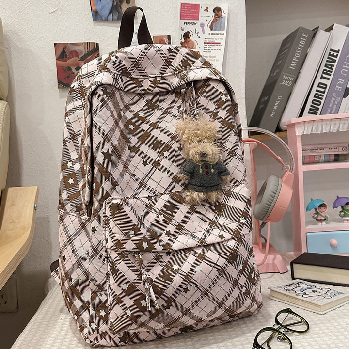 Backpack with Fashionable Check Pattern and Practical Compartments Bowlift