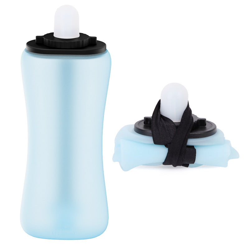 Collapsible Silicone Handheld Running Water Bottle with Soft Nozzle and Elastic Carry Strap Bowlift