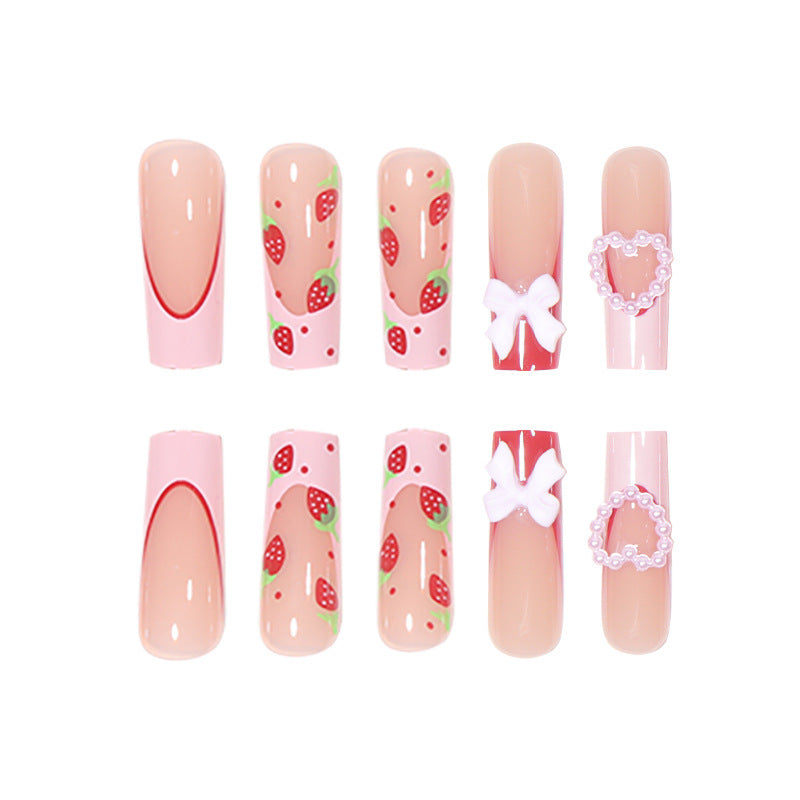 Decorative Long Press-On Nails with Hearts and Floral Accents Bowlift
