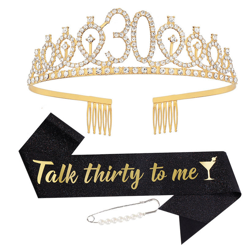 Women Crystal-Embellished Birthday Crown with Personalized Sash Bowlift