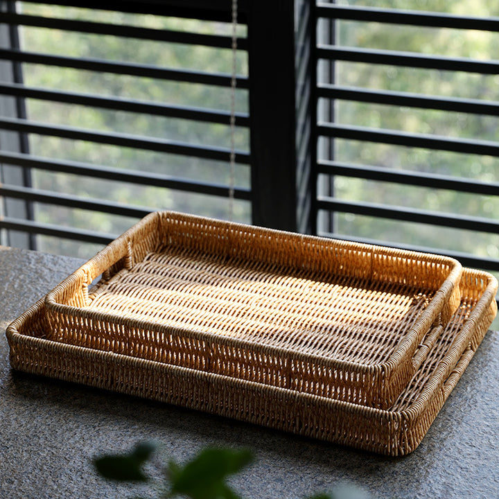 Handcrafted Rectangular Wicker Serving Tray Bowlift