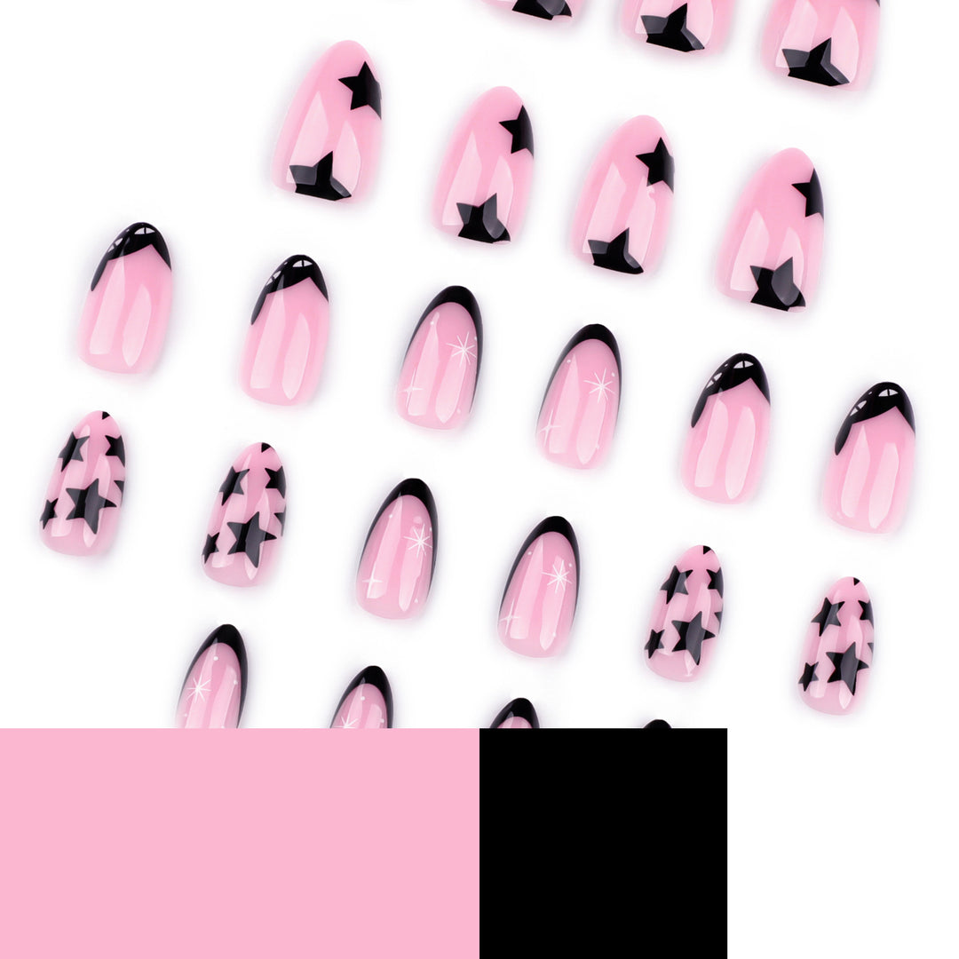 Artful Nail Art with Star and Black Tip Design Bowlift