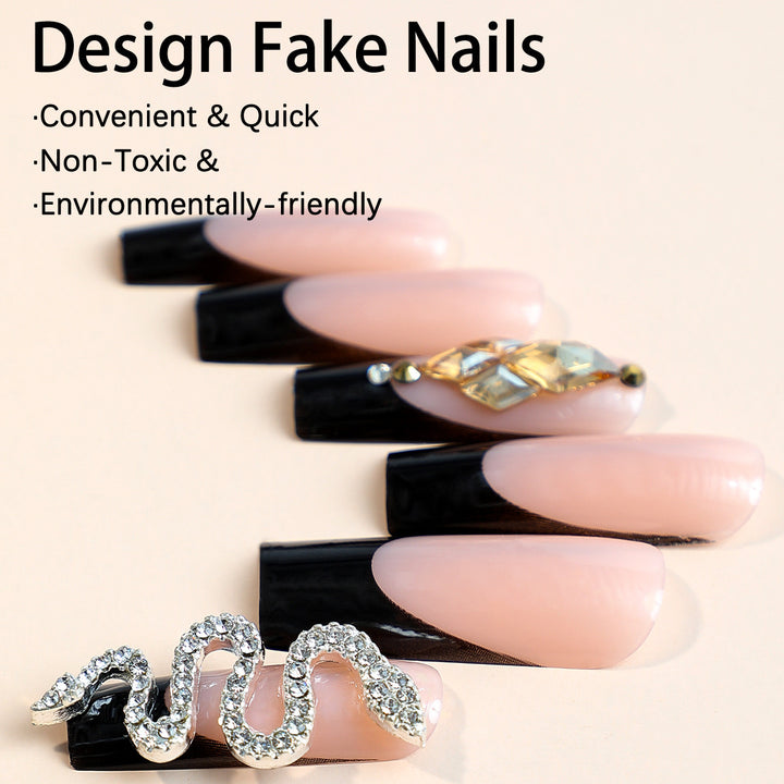 Artificial nail tips with glamorous snake design Bowlift