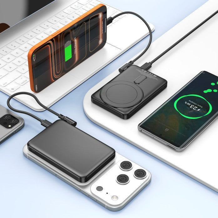 Portable power bank with integrated wireless charger and digital display Bowlift