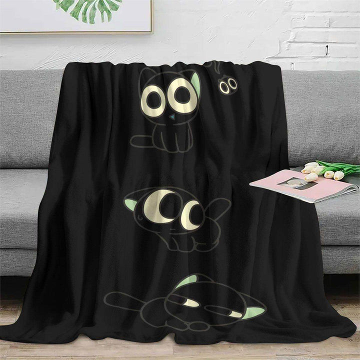 Cozy Cartoon Cat-Themed Fleece Throw Blanket