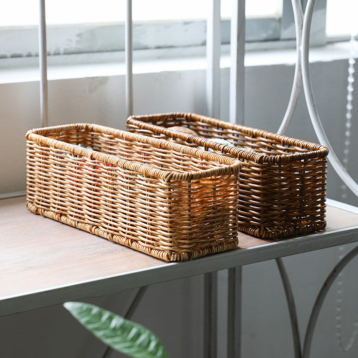 Handwoven Rectangular Wicker Storage Basket Bowlift