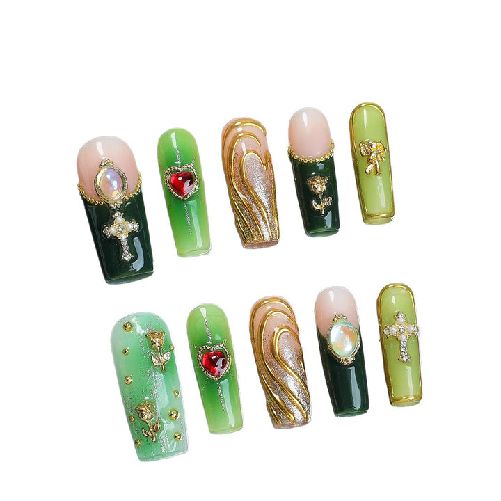 Acrylic nail set with glamorous crystal and floral design Bowlift
