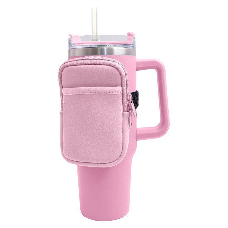 Unisex cup holder with practical pocket Bowlift