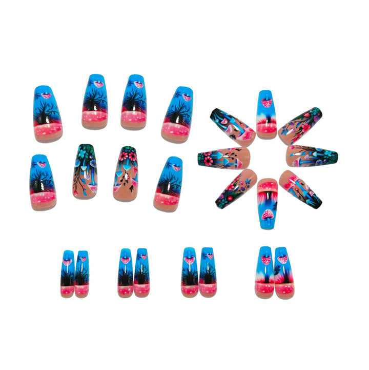 Artificial nails with glowing mushroom and flower motifs Bowlift
