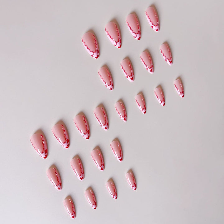 Acrylic nail set with elegant heart tips and creative accents Bowlift