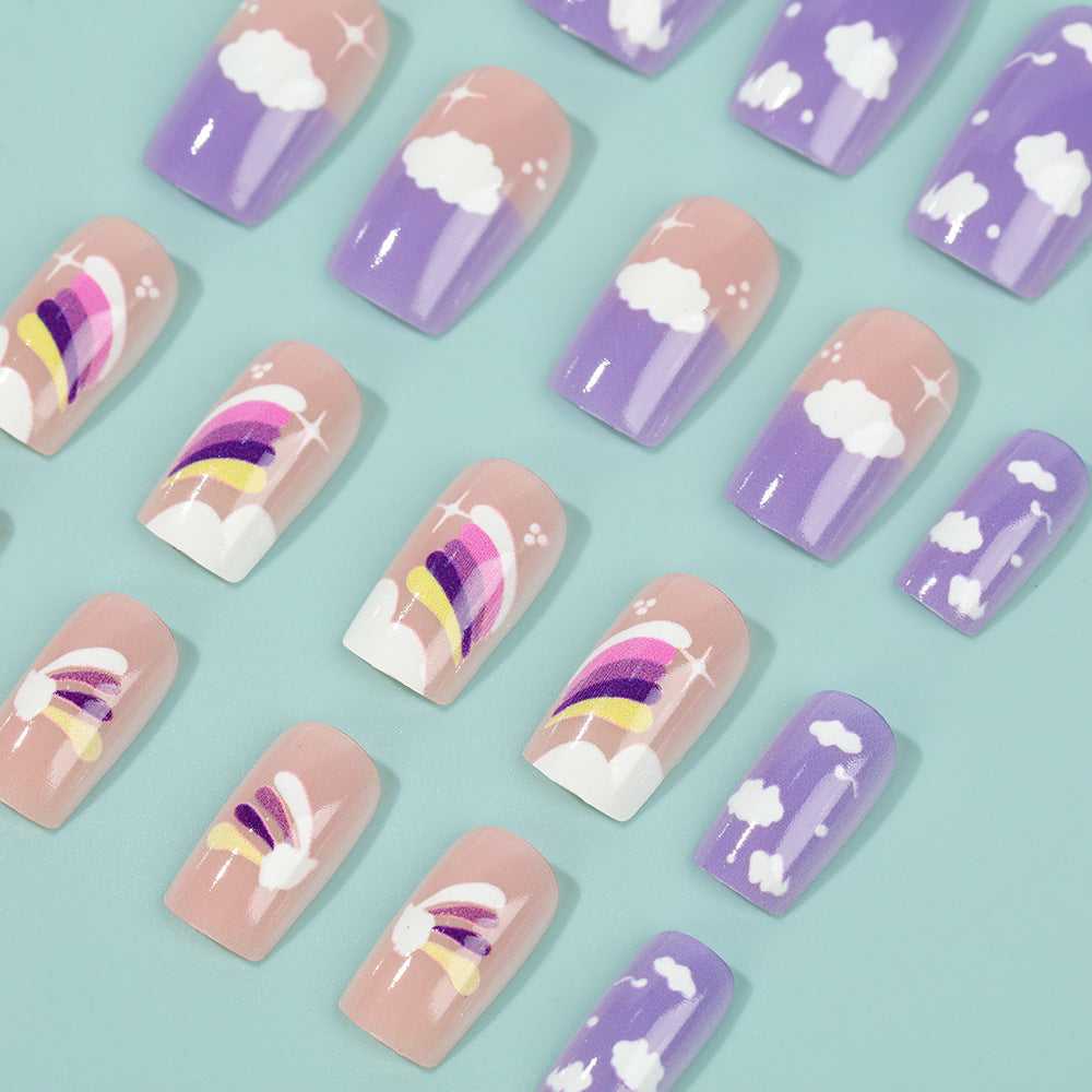 Creative Nail Art Set with colorful rainbow and cloud designs Bowlift